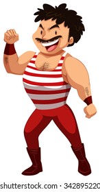 Man with mustache showing muscles illustration