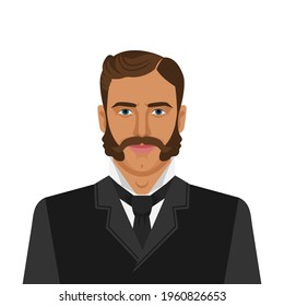 Man with mustache and sideburns in retro suit