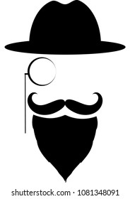 man mustache silhouette beard hat vector