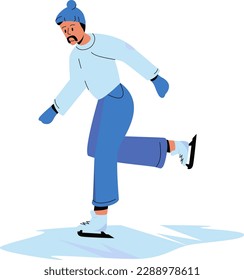 a man with a mustache skates on a frozen lake