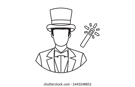 Man with mustache in top hat flat icon. Magician vector illustration. Male character.