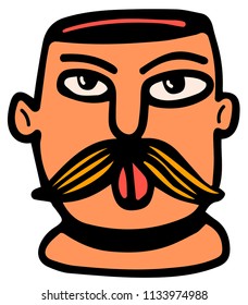 man with mustache and without brain sticks out his tongue