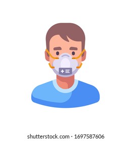 Mann in N95 Gesichtsmaske. Virenschutz-Flachbild-Illustration