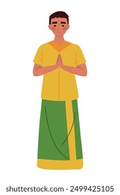 man in namaste gesture of hands isolated