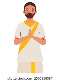 man in namaste gesture of hands isolated