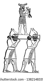 Ein Mann namens Bel wurde von den griechischen Autoren als Belus bezeichnet, und danach begann er, den Gott der Götter zu nennen, die Vintage-Linie Zeichnung oder Gravitation Illustration.