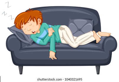 Man napping on black sofa illustration