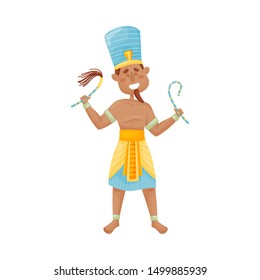 Man with a narrow beard in a suit of the pharaoh. Vector illustration on a white background.