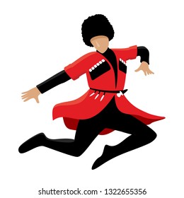 Man in a national Caucasian costume. Jumping lezginka dancer. Vector illustration isolated on white.