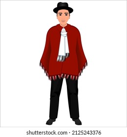 A man in the national costume of Bolivia. Vector illustration