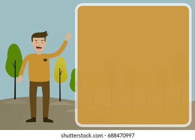 Man in the nature background with text box copy space.