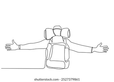 man nature backpack trekking hike free freedom life one line art design vector