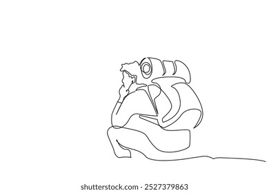 man nature backpack trekking hike free freedom life one line art design vector