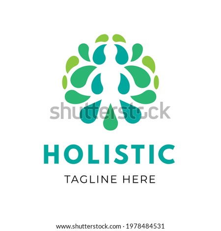 Man Nature Tree Leaf Green Wellness Yoga Abstract Logo Holistic Ecology Round Vector