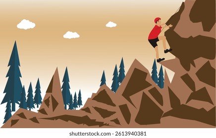 Man navigating the ascent of a rocky peak.