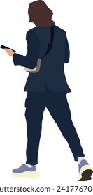 Man in Navy Suit Walking Flat Vector Illustration