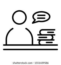 Man near the stack of books icon. Outline man near the stack of books vector icon for web design isolated on white background