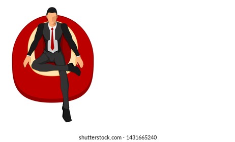 a man in neat clothes and a suit is sitting enjoying a foam sofa. Eps 10 file