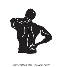 Man with neck and back pain simple balck icon flat illustration..eps