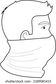 man with neck gaiter, face mask. Protection versus viruses and infection. Respiratory mask for safe, health care. Vector illustration, workwear