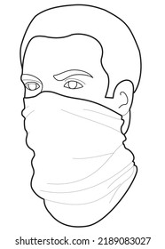 man with neck gaiter, face mask. Protection versus viruses and infection. Respiratory mask for safe, health care. Vector illustration, workwear