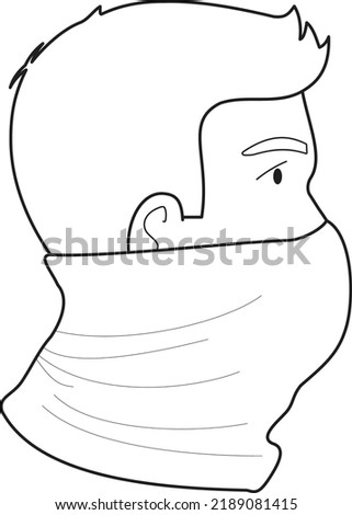 man with neck gaiter, face mask. Protection versus viruses and infection. Respiratory mask for safe, health care. Vector illustration, workwear