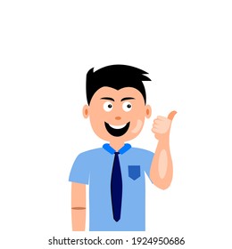 Un hombre con corbata sonriendo con los pulgares hacia arriba.