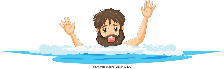 A man need help in the sea illustration