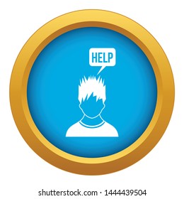 Man needs help icon blue vector isolated on white background for any design