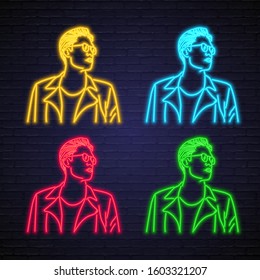 Man Neon Light Glowing Vector Illustration. Male Neon Light Glowing Vector Illustration