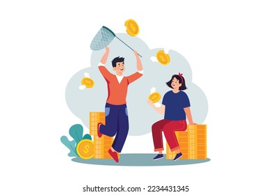 Hombre con una red captura monedas