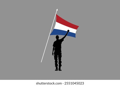 Un hombre con la bandera de los Países Bajos, Vector de la ilustración del símbolo nacional de la bandera de los Países Bajos, Rectángulo Netherlands flag illustration, Ilustración vectorial plana
