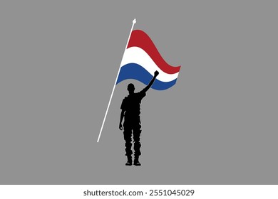 Un hombre con la bandera de los Países Bajos, Vector de la ilustración del símbolo nacional de la bandera de los Países Bajos, Rectángulo Netherlands flag illustration, Ilustración vectorial plana
