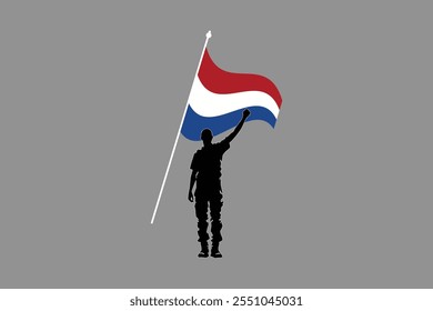 Un hombre con la bandera de los Países Bajos, Vector de la ilustración del símbolo nacional de la bandera de los Países Bajos, Rectángulo Netherlands flag illustration, Ilustración vectorial plana
