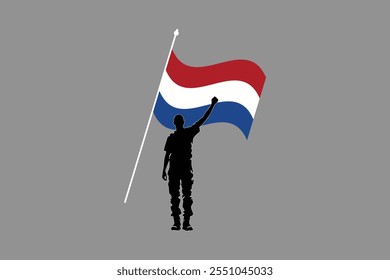 Un hombre con la bandera de los Países Bajos, Vector de la ilustración del símbolo nacional de la bandera de los Países Bajos, Rectángulo Netherlands flag illustration, Ilustración vectorial plana
