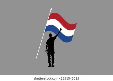 Un hombre con la bandera de los Países Bajos, Vector de la ilustración del símbolo nacional de la bandera de los Países Bajos, Rectángulo Netherlands flag illustration, Ilustración vectorial plana
