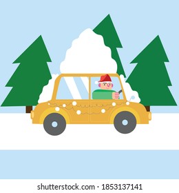 Hombre en años nuevos coche de conducción de sombrero, ilustración de vector