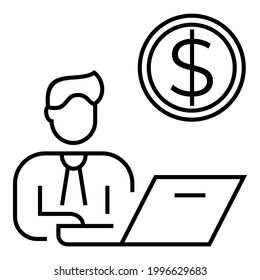 Man or News Anchor is talking and presenting about dollar trading stock market crypto currency icon design. Financial economy growth presentation symbol illustration with laptop and dollar.
