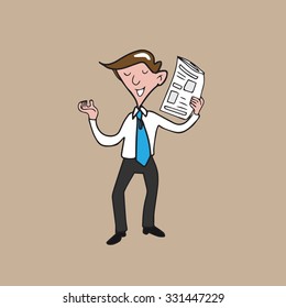 Man with newspaper cartoon drawing