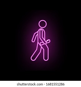 Hombre con ícono de neón de periódico. Línea delgada simple, contorno vector de bolsos masculinos e iconos de equipaje para ui y ux, sitio web o aplicación móvil