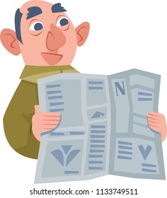 Man with newspaper. Vector illustration. On a white background. Muted colors.