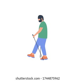Man nordic walking isolated on a light background. Colorful flat vector illustration.