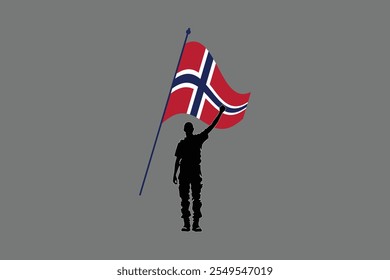 Um homem com bandeira da Noruega, Bandeira da Noruega símbolo nacional ilustração Vetor, Retângulo Noruega bandeira ilustração, Vetor plano ilustração
