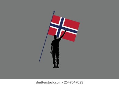 Um homem com bandeira da Noruega, Bandeira da Noruega símbolo nacional ilustração Vetor, Retângulo Noruega bandeira ilustração, Vetor plano ilustração
