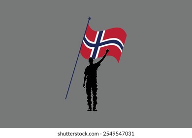 Um homem com bandeira da Noruega, Bandeira da Noruega símbolo nacional ilustração Vetor, Retângulo Noruega bandeira ilustração, Vetor plano ilustração
