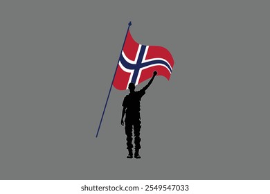 Um homem com bandeira da Noruega, Bandeira da Noruega símbolo nacional ilustração Vetor, Retângulo Noruega bandeira ilustração, Vetor plano ilustração
