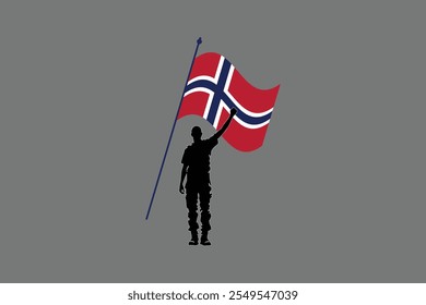 Um homem com bandeira da Noruega, Bandeira da Noruega símbolo nacional ilustração Vetor, Retângulo Noruega bandeira ilustração, Vetor plano ilustração
