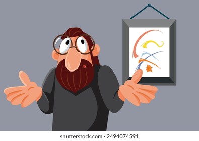 
Man Not Understanding Abstract Art Vector Cartoon Illustration. Person visiting a modern exhibition feeling puzzled about the artwork 
