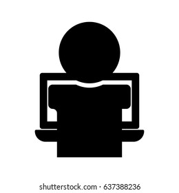 Man from notebook working black color icon,
