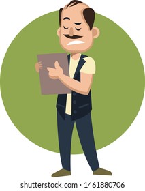 Man with notepad, illustration, vector on white background.